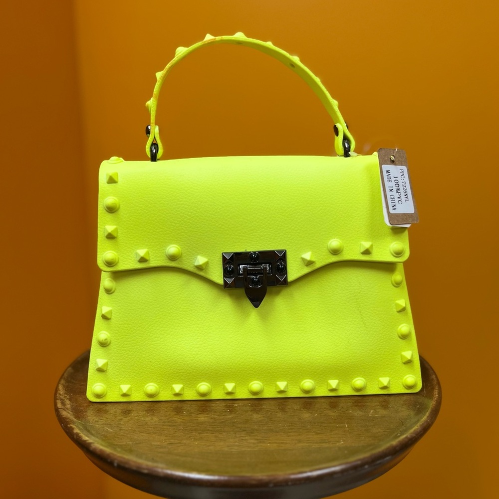 Neon Yellow Studded Satchel
